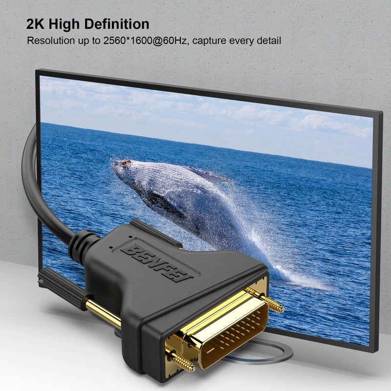 BENFEI DVI to DVI 10 Feet Cable 2K@60Hz Dual Link, DVI-D to DVI-D Cable - Image 2